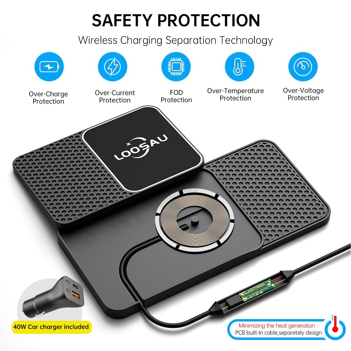 Caricatore magnetico wireless per auto, 15 W, per caricabatterie MagSafe, antiscivolo, tipo C con 40 W, per iPhone 16, 15, Pro, Max, 14, 13, 12, Airpods