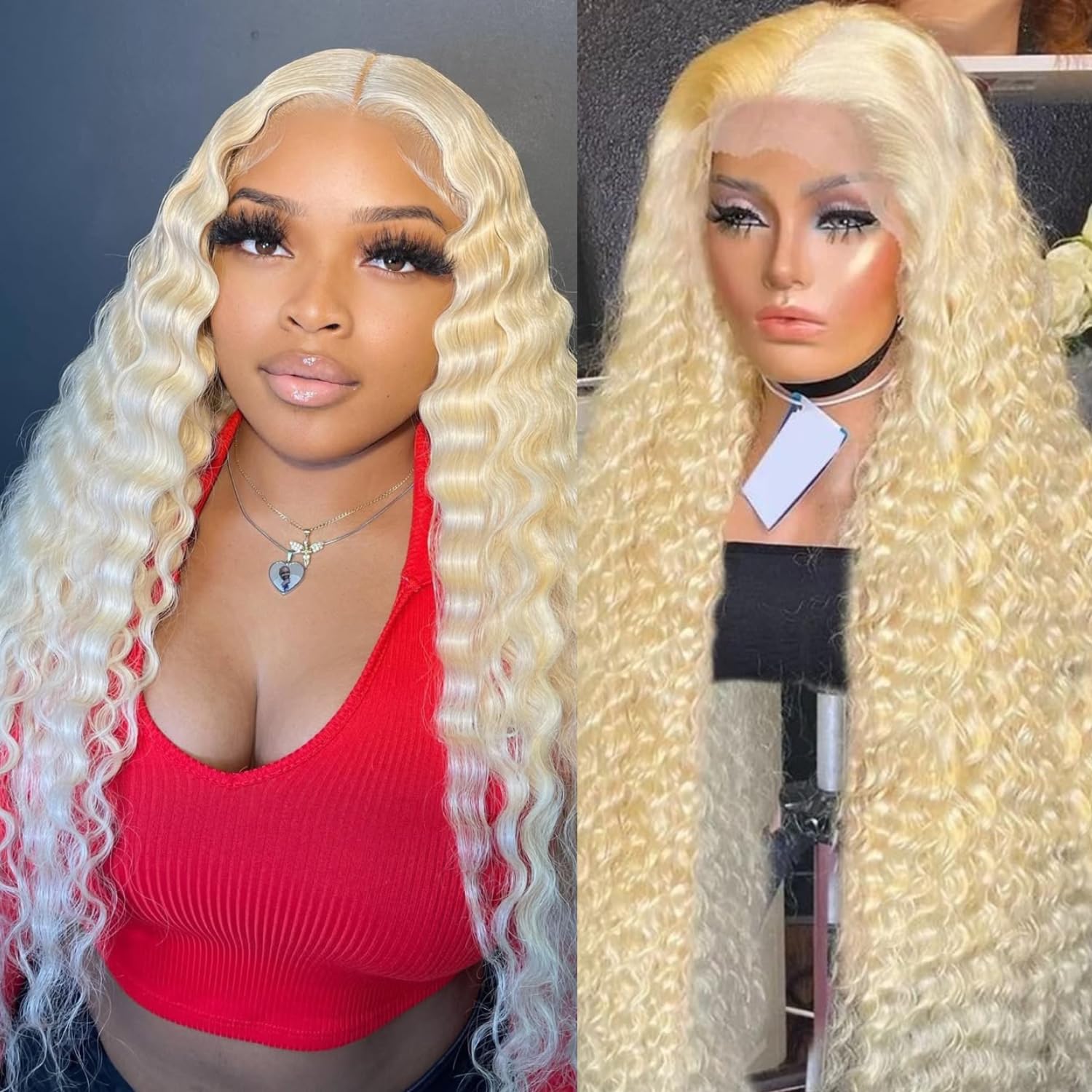 613 13x6 Lace Front Wig Human Hair Blonde Wig Human Hair Blonde Deep Wave HD Lace Front Wigs 200% Density Free Part Pre Plucked with Baby Hair for Women (26 Inch)