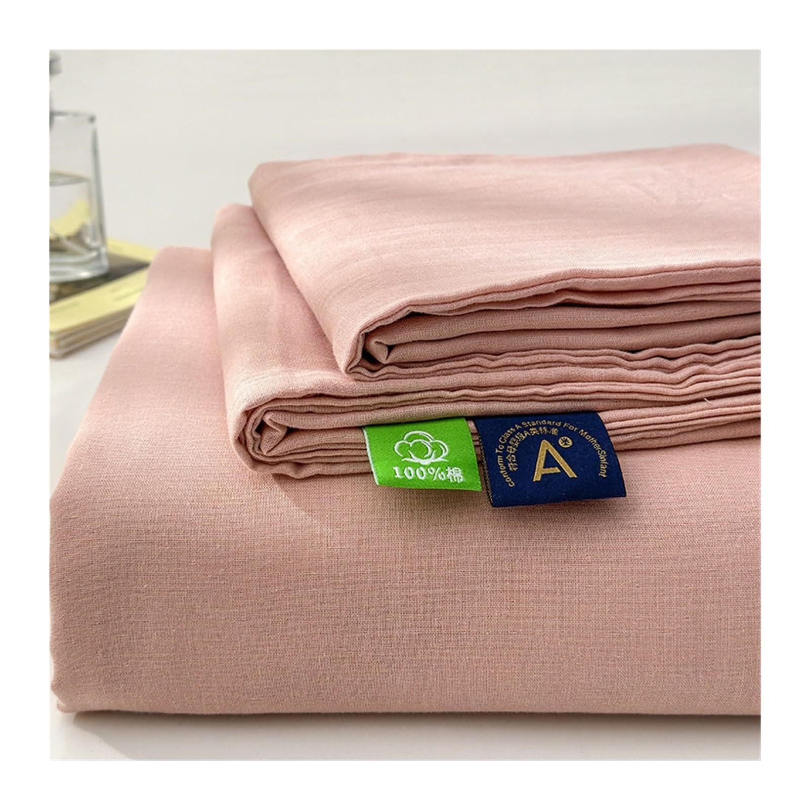GBHMJU 100% Cotton Double Gauze Flat Sheet A Class Easy Care Top Sheet(Pink,200x230cm+48x74cm x2)