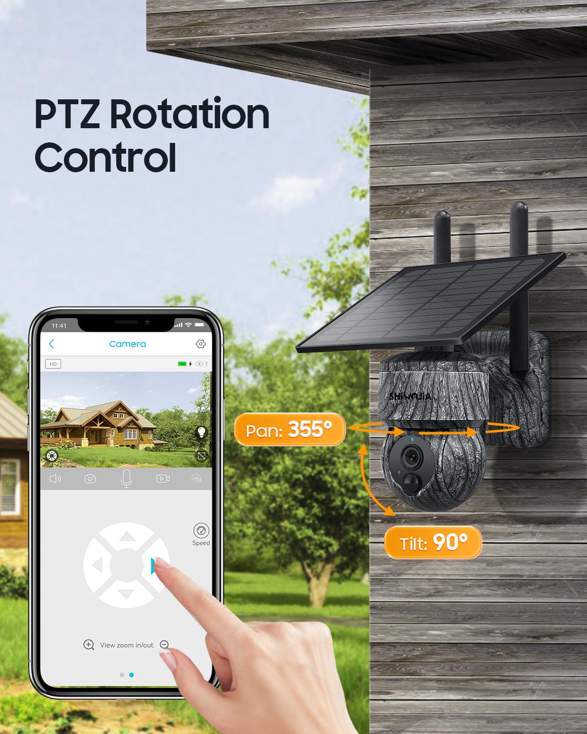SHIWOJIA 4G LTE Telecamera di Sorveglianza Solare Esterno con Scheda SIM, 2K 360° PTZ Telecamera di Sicurezza Solare, Audio a 2 Vie, Sensore di Movimento PIR, Visione Notturna, IP66