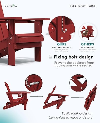 Miniatura 7 de SERWALL Silla Adirondack con portavasos – Juego de 2 sillas Adirondack compuestas para exteriores de polietileno de alta densidad para todo
