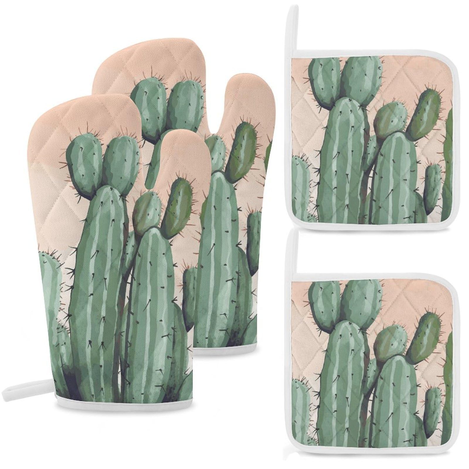 Gants de cuisine et maniques anti-chaleur : lot de 4 vert aquarelle avec boucle