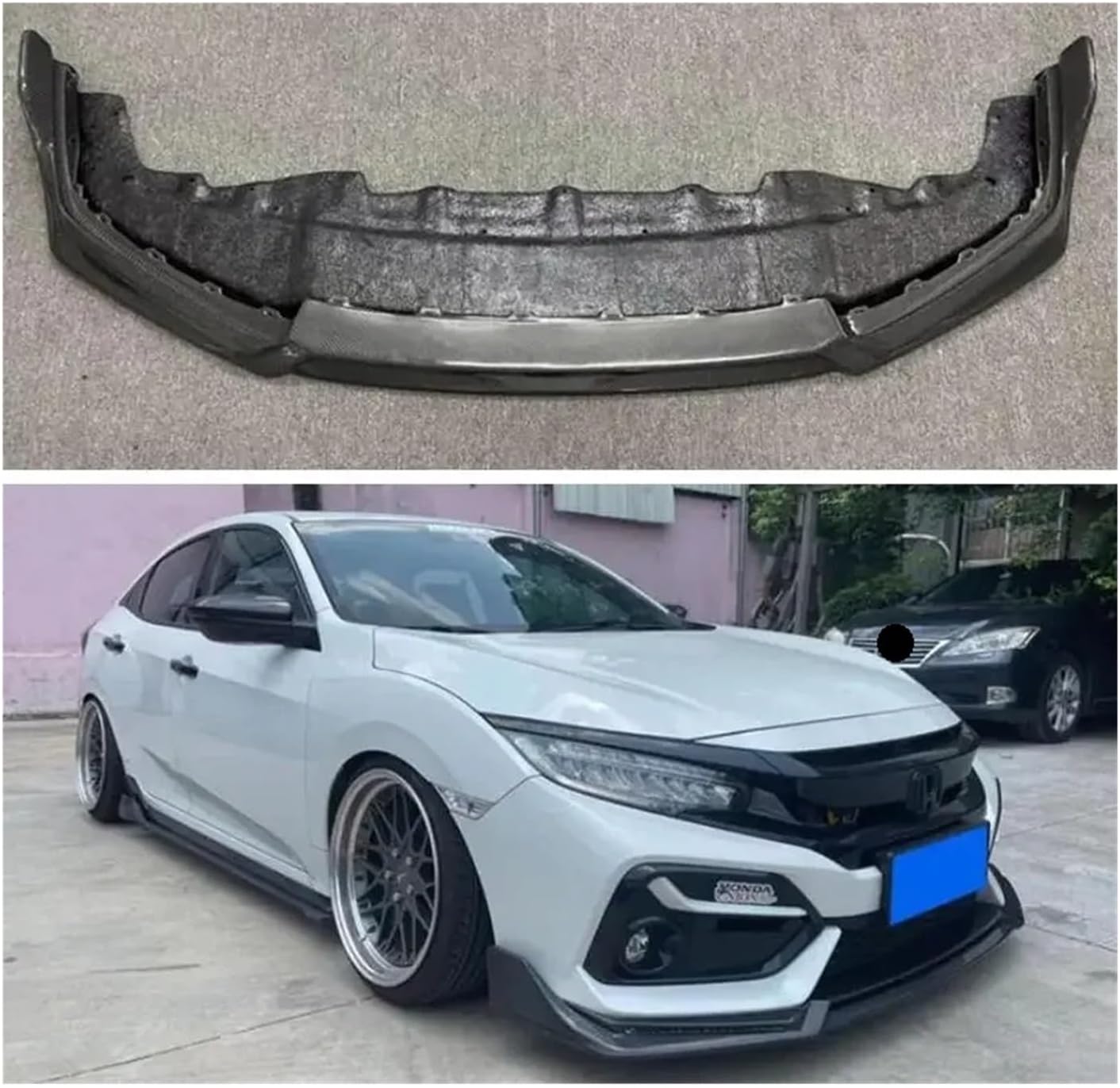 鍛造カーボンファイバーフロントバンパーリップスプリッターカップフラップカバー Civic10th ハッチバック FK7 2017-2