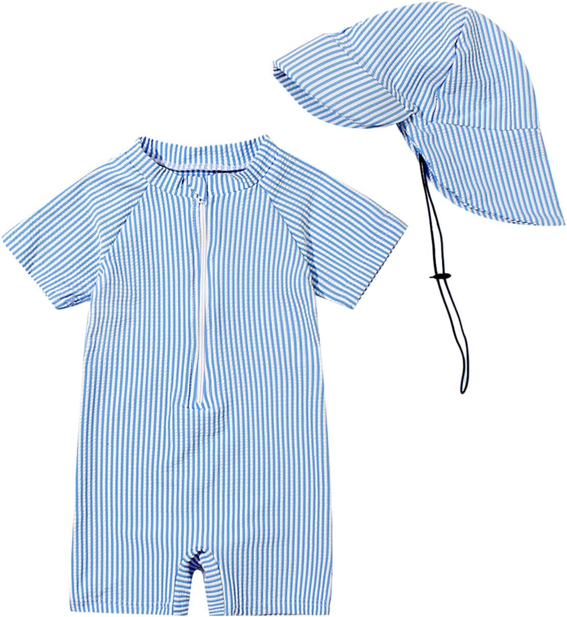 JiAmy Badpak voor baby's, jongens, met zonnehoed, peuters, uv-bescherming, eendelig zwempak, badmode, badkleding, kleding, Kaki, 6-12 Maanden