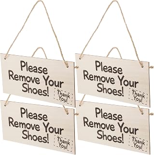 4pcs Wooden Door Sign Please Remove Your Shoes Thank You Rustic Home Decor Hanging Plaque for Entryway and Stylish Shoe Removal Sign for Guests
