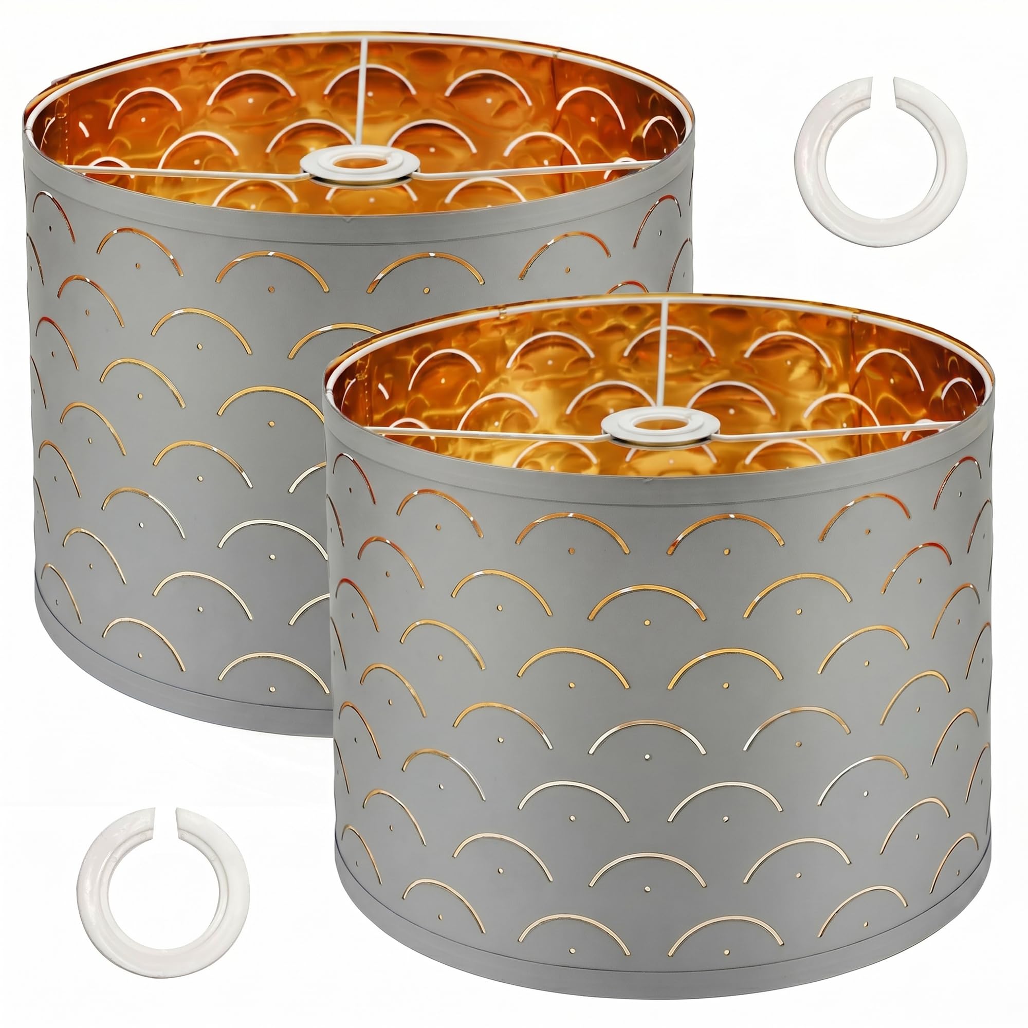 2 Packs Modern Lampshades for Ceiling Lights Fabric Lamp Shade with Golden Inner 13" Etra Large Grey Light Shade for Table Lamps & Floor Lamps, Lamp Shades for Living Room Bedroom Kitchen, Home Décor