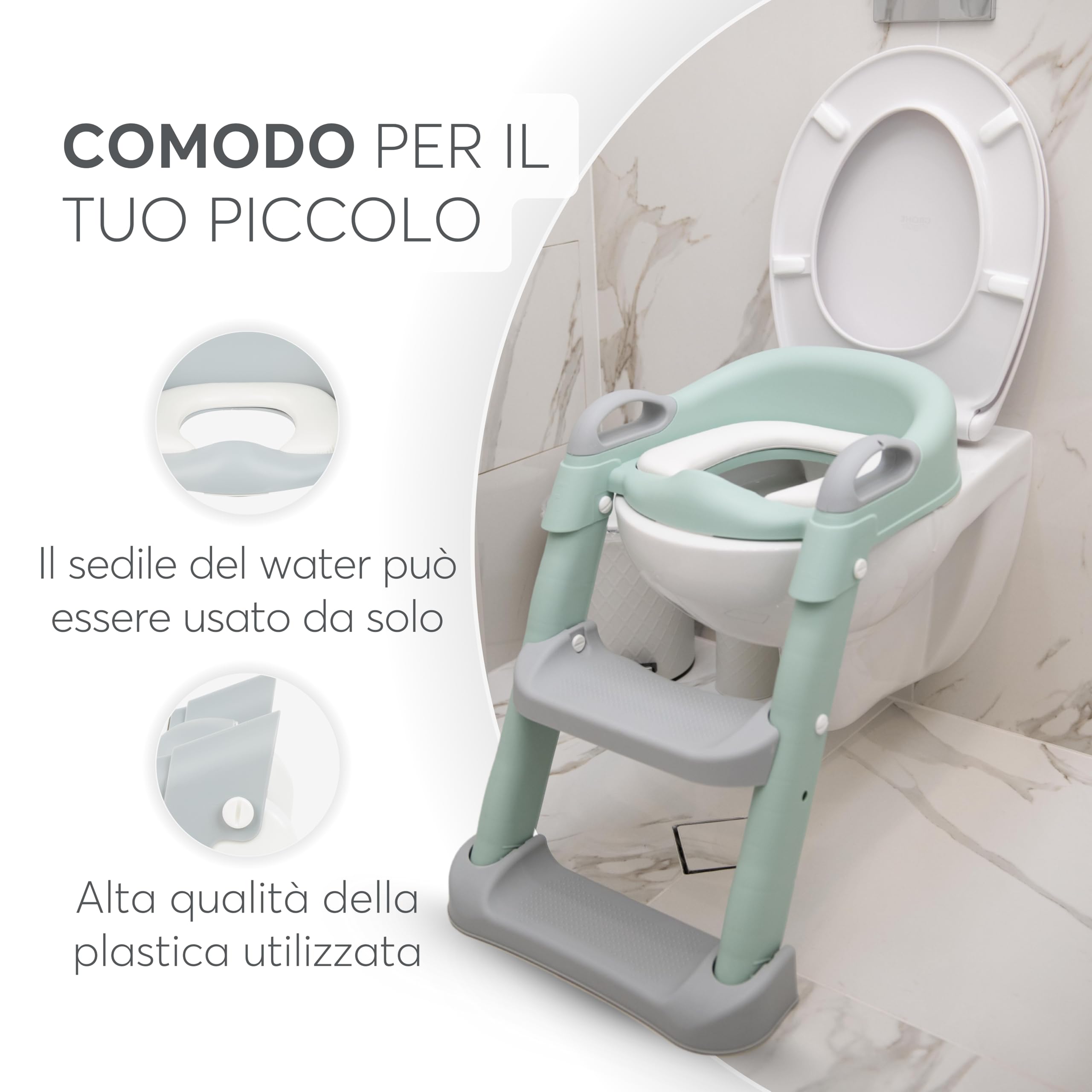 KikkaBoo Riduttore WC bambini con scaletta LEA, Educatore da toilette, Pieghevole e regolabile, Design anatomico, Imbottitura morbida rimovibile, Maniglie, Antiscivolo, 18+ mesi, Grigio