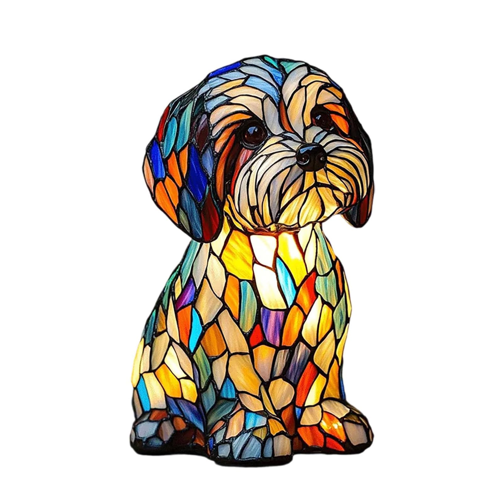 Livoravoli Stained Dog Lamp, Vintage Dog Lamp for Dog Lovers, Stained Resin Table Lamps, Cute LED Animal Bedside Tabletop Night Light, Colorful Stained Glass Lamp for Home Decor, Gift for Women