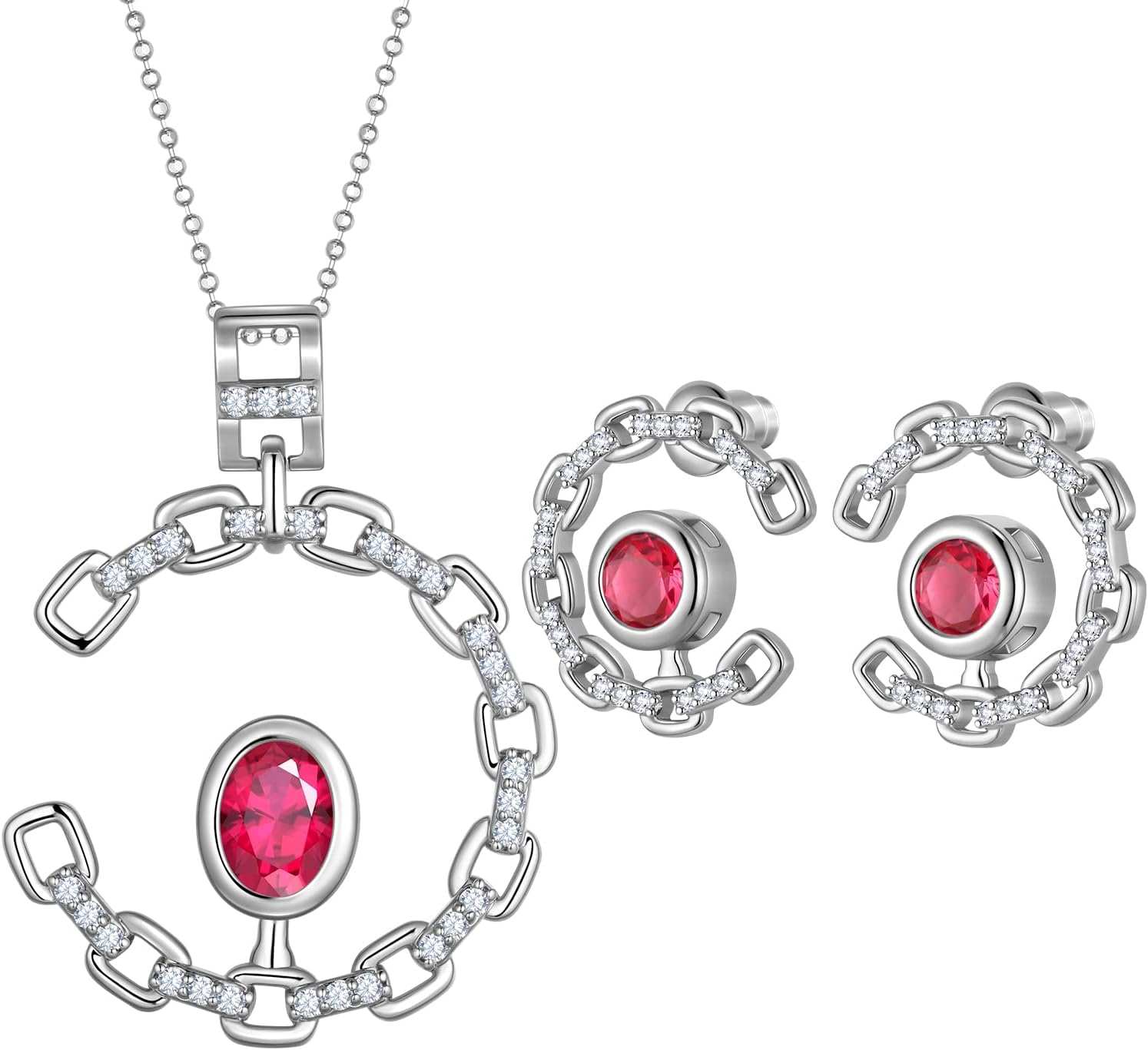 Elegant C-Shaped Crystal Necklaces/Stud Earrings Set with Birthstone Jewelry Set Silver Plated Fashion Jewelry for Women CS0003