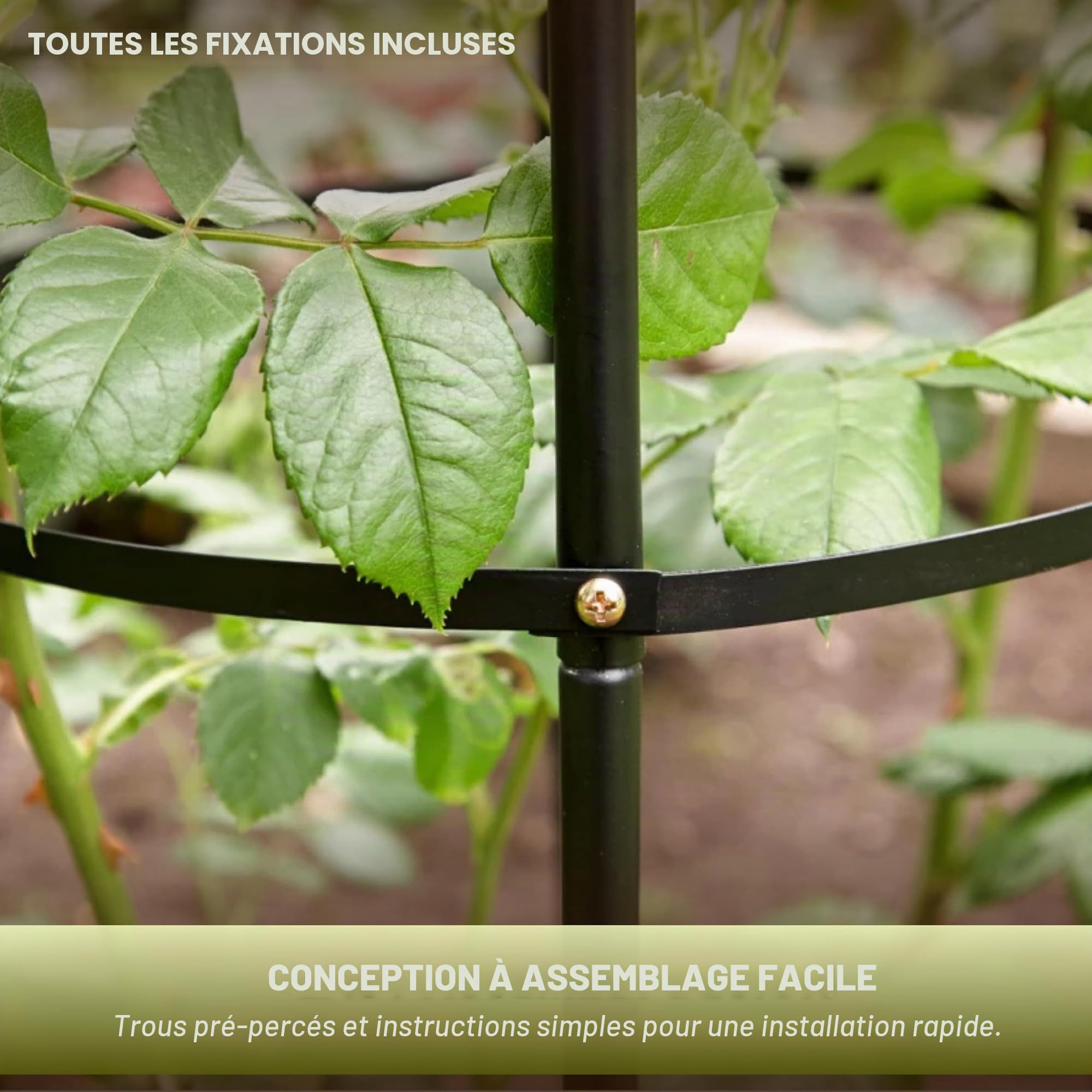Garden Mile® Grand obélisque décoratif de jardin - Solide structure tubulaire en métal pour rosiers, plantes grimpantes - Hauteur de 2 m, noir