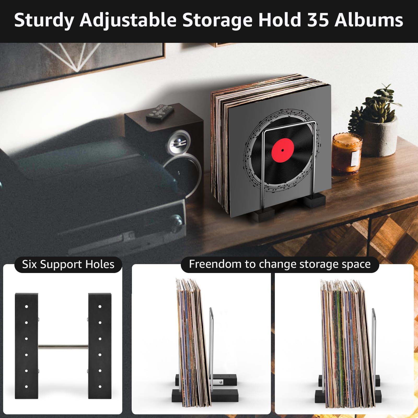 Woodoulogy Soporte de almacenamiento de discos de vinilo para 35 LP individuales (marrón)
