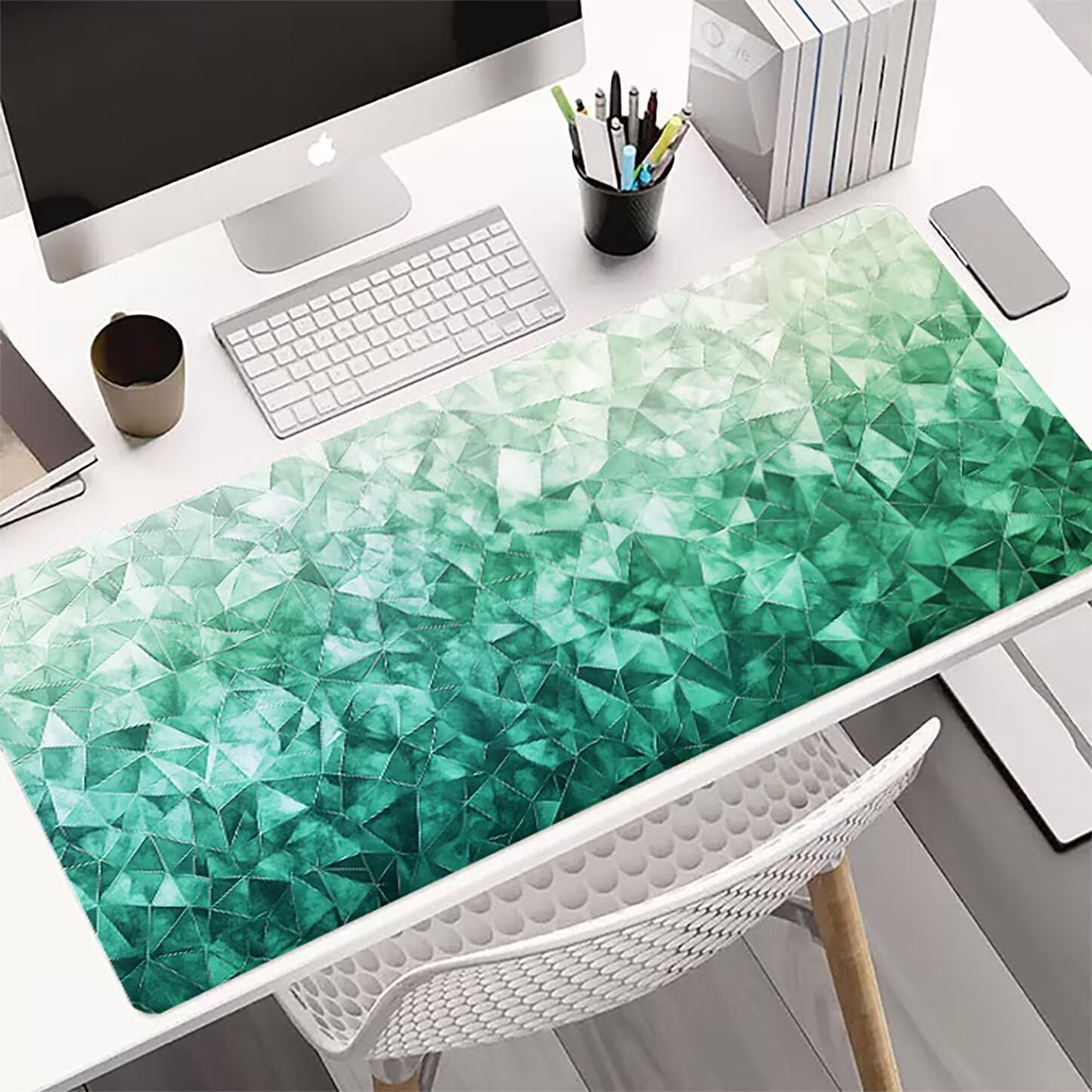 Lpfieonn Geometrie Großes Schreibtischunterlage, XXL Schreibtischunterlagen, Blau XXL Wasserdicht Gaming Mousepad mit Vernähter Rand und Rutschfeste Gummibasis, für Laptop/Hause/Büro 120x60cm PF-1703