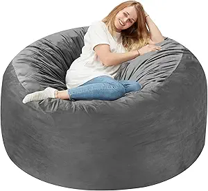 Homguava 3FT Bean Bag Chair: 3' Bean Bags with Memory Foam Filled, Large Beanbag Chairs Soft Sofa with Dutch Velvet Cover-Grey