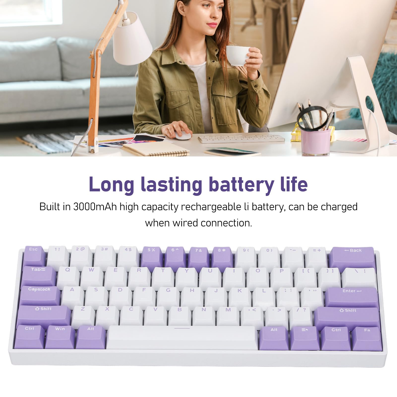 Mechaniczna Klawiatura do Gier 60%, Przenośna Kompaktowa Klawiatura Mechaniczna z 61 Klawiszami, Klawiatura Tri Mode 2.4G BT3.0 5.0 USB C, Klawiatura do Gier RGB na PC, Niebieski