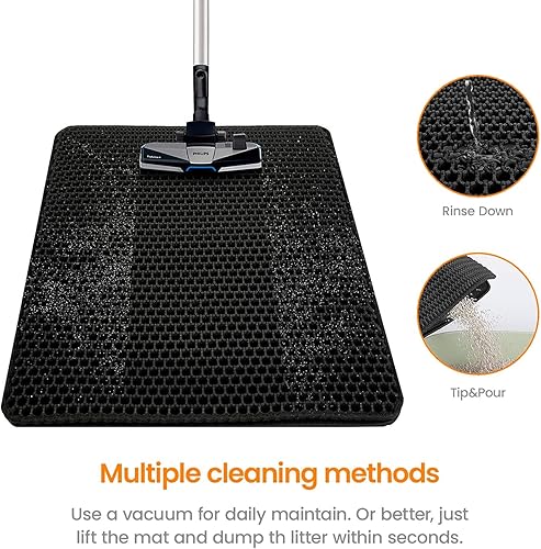 Miniatura 7 de Tapete para caja de arena para gatos para hogares de varios gatos, 30 x 24 pulgadas, XXL, impermeable, con asas y rejilla hexagonal 30% más ancha,