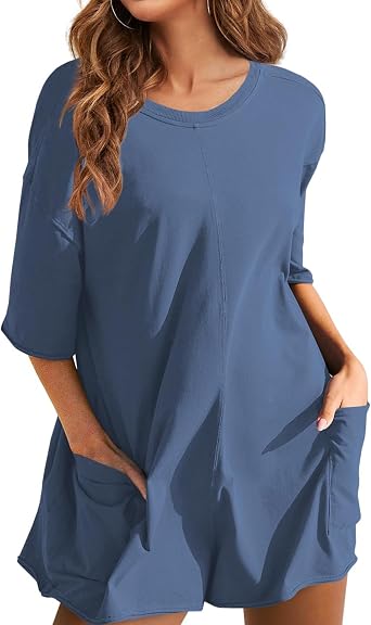 Womens Oversized Tee Rompers Athletic Workout Jumpsuit Overalls