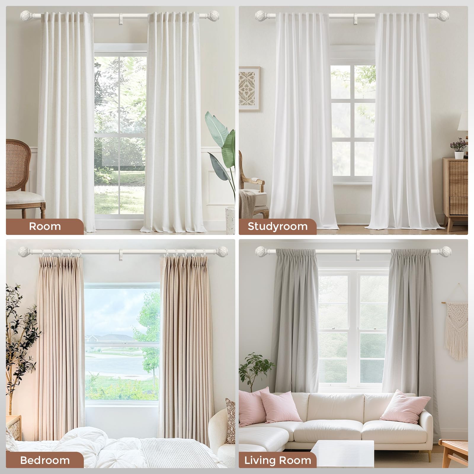 White Farmhouse Curtain Rods - 2 Pack -2