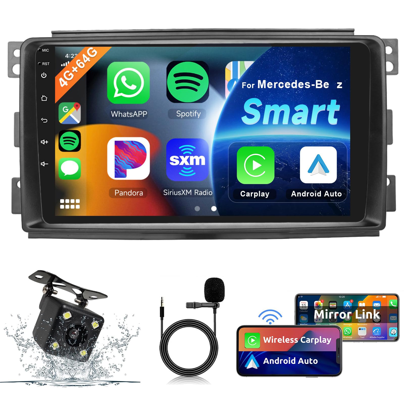 Radio Android 13 para Mercedes Smart 2005-2010 con 4G+64G de memoria y pantalla táctil 8