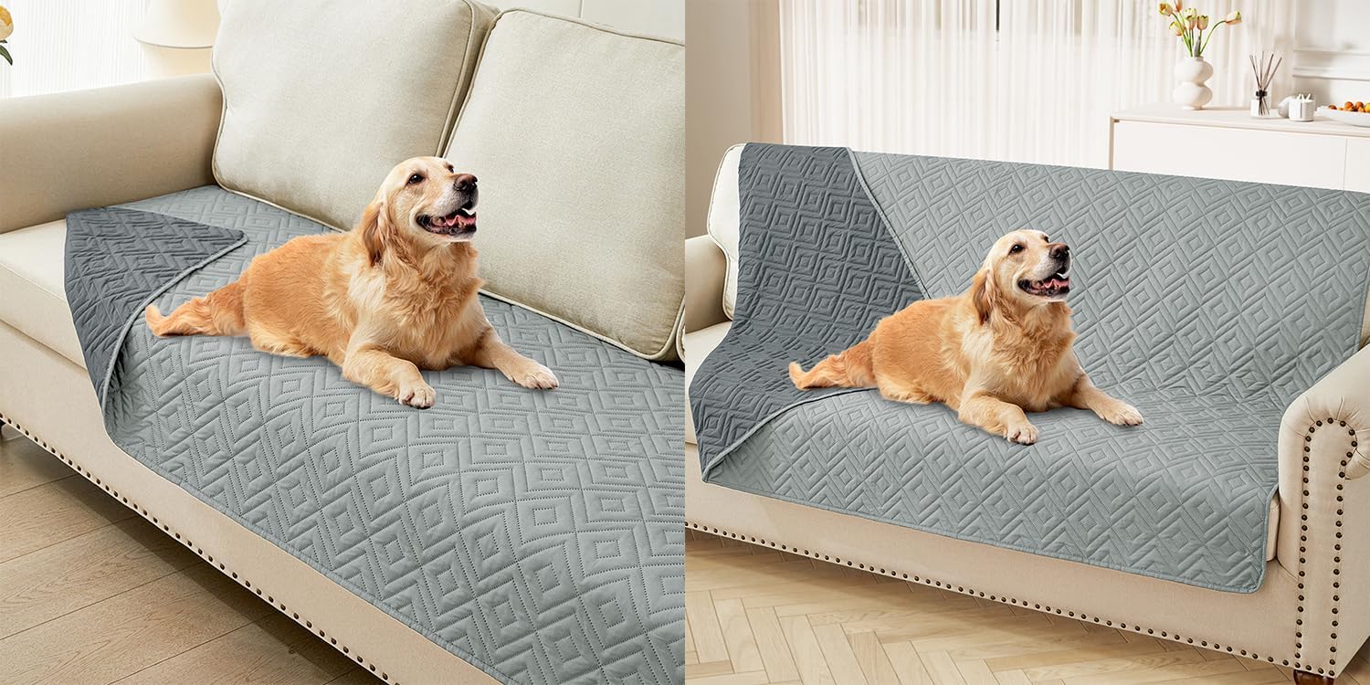 hyha Waterproof Dog Bed Blanket, Soft Pet Blankets 30x70 Inch and 68x82 Inch in Grey/Dark Grey, 2 Item Bundle