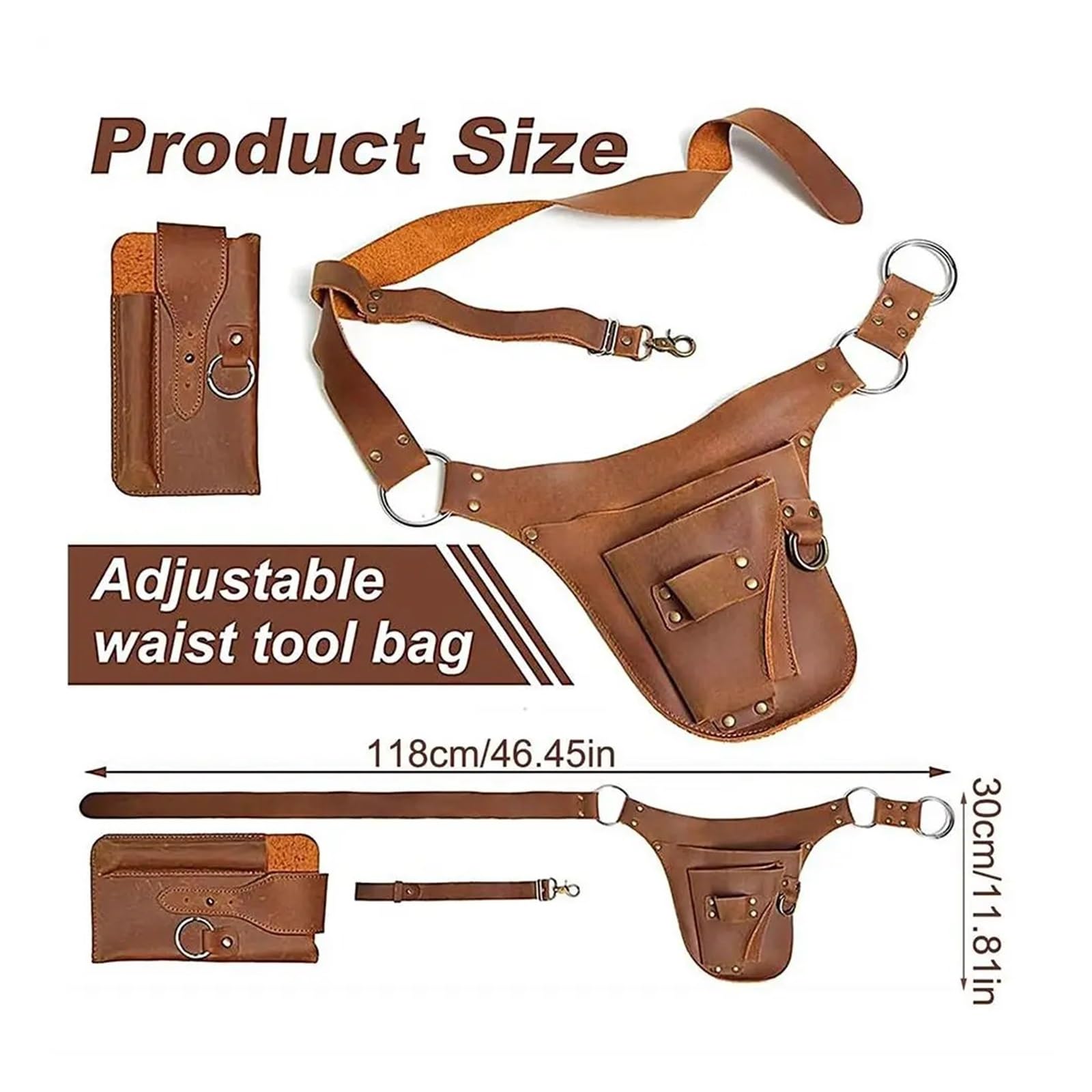 Secateur Holster Marsupio in materiale PU Cintura regolabile Costruzione in pelle Design multitasche Custodia for attrezzi Cura del prato