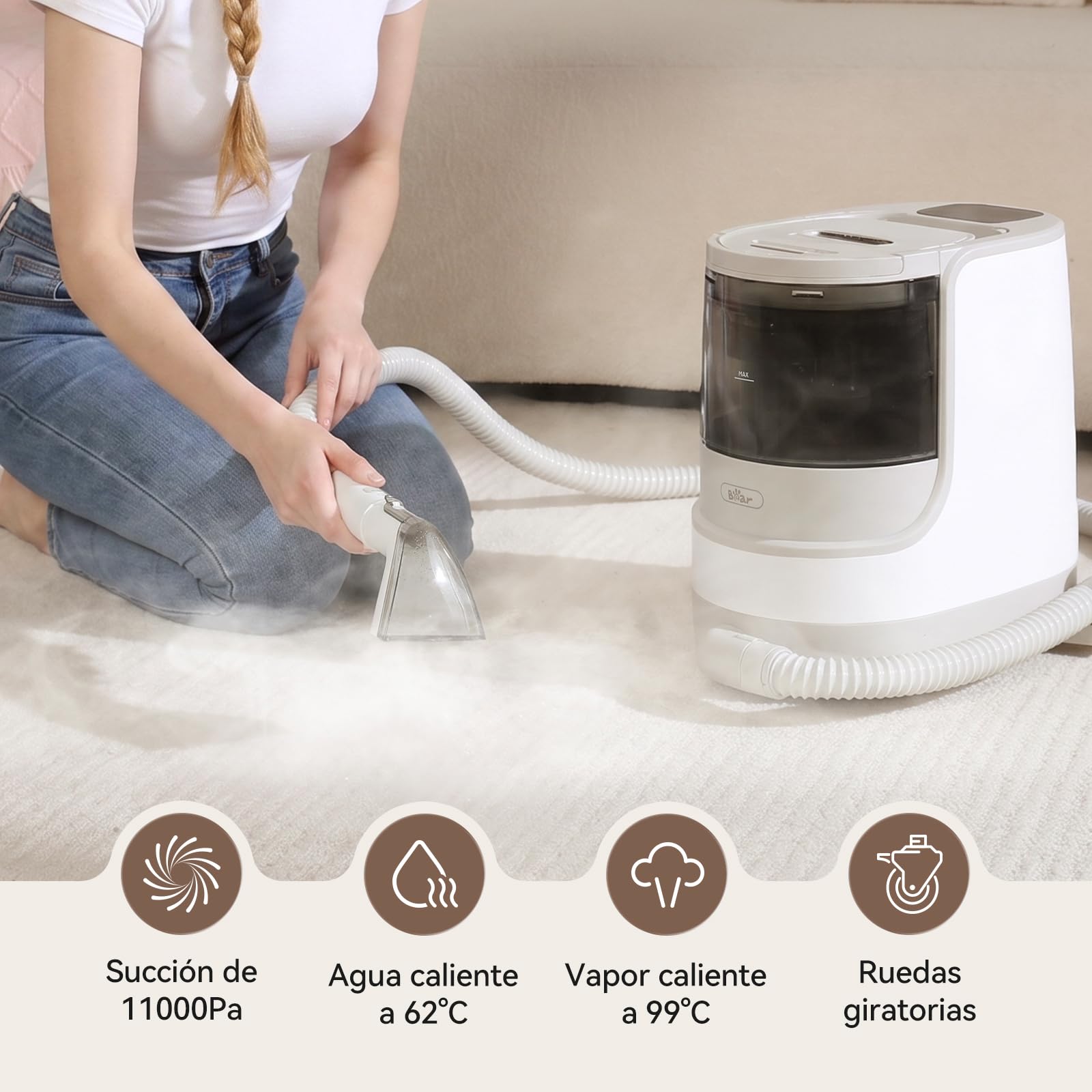 Bear SC3 Aspiradora de Agua Tapiceria Limpiador 1700W, Limpia Aspirador Tapicerias con Agua Sofa Maquina Limpiar para Moquetas Alfombras Colchones,Sofá Auto Coches