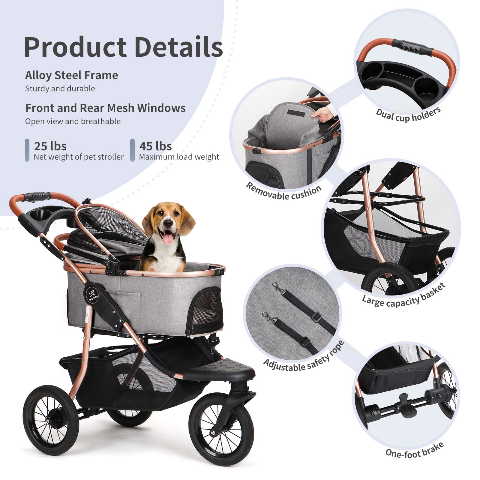 Price Slash SKISOPGO 3in1 Pet Strollers for Small Medium Dogs Cat