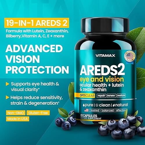 Vista 5 de AREDS 2 Vitaminas oculares – Luteína, zeaxantina, arándano, suplemento mineral de astaxantina para la visión – Apoya la fatiga ocular, ojos secos