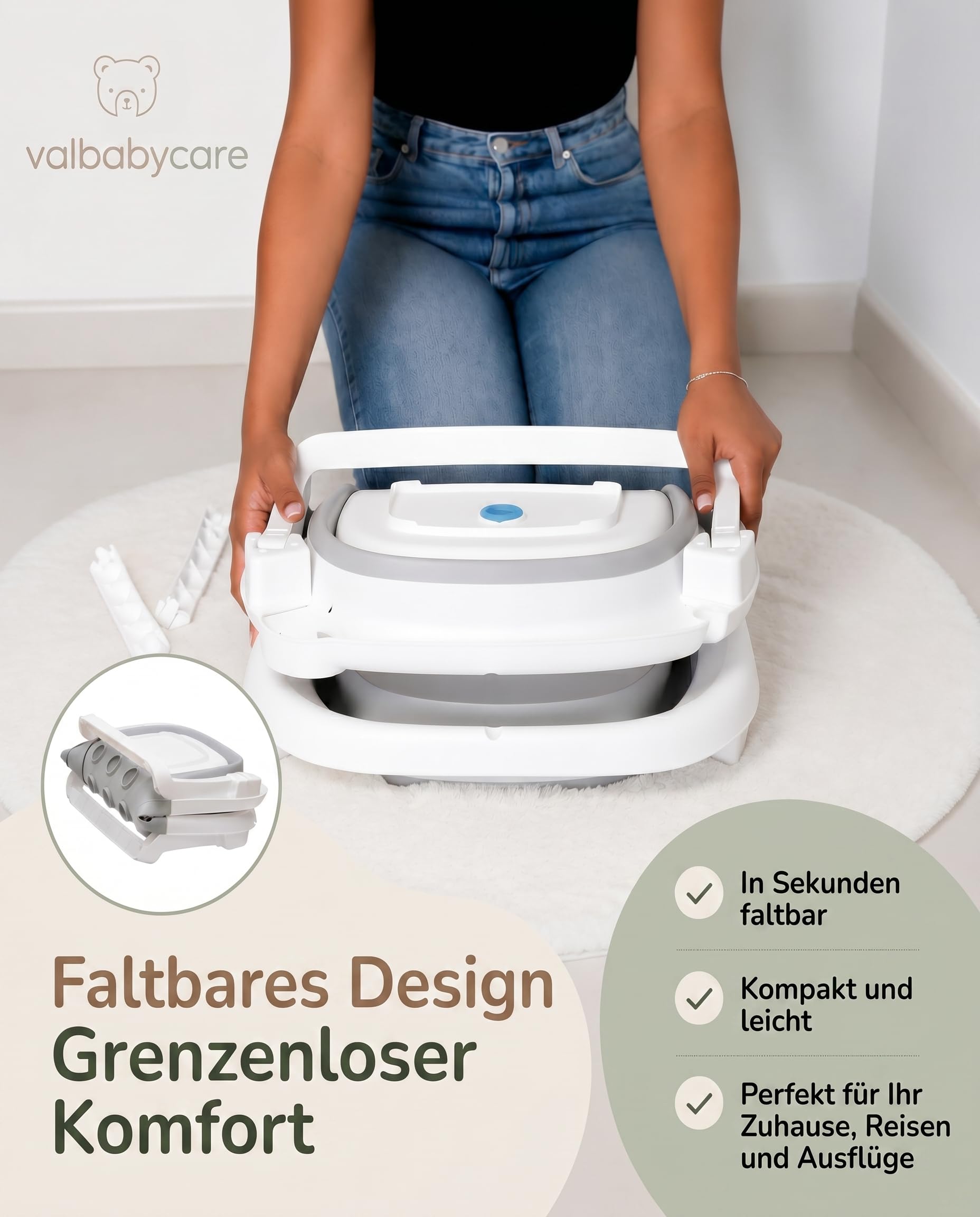 Baby Badewanne Faltbar Antirutsch Ergonomisch Neugeborene Bis 2 Jahre mit Panda Kissen Groß und gepolstert Faltbare Babybadewanne Babywanne Tragbare Wanne Leicht Zu Reinigen BathTub Bath VALBABY