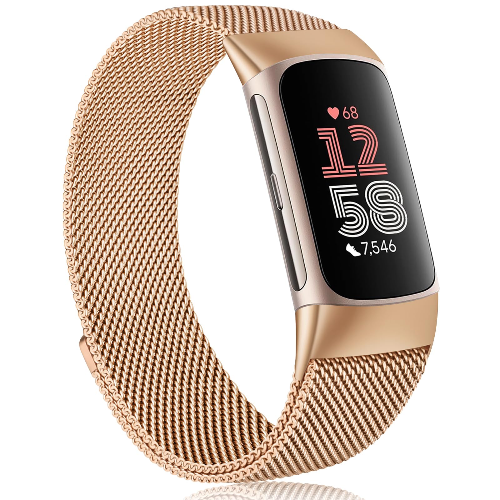 Meliya for Fitbit Charge 6 Bands Women Men, Stainless Steel Metal Mesh Loop Adjustable Magnetic Wristband Replacement Straps Compatible with Fitbit