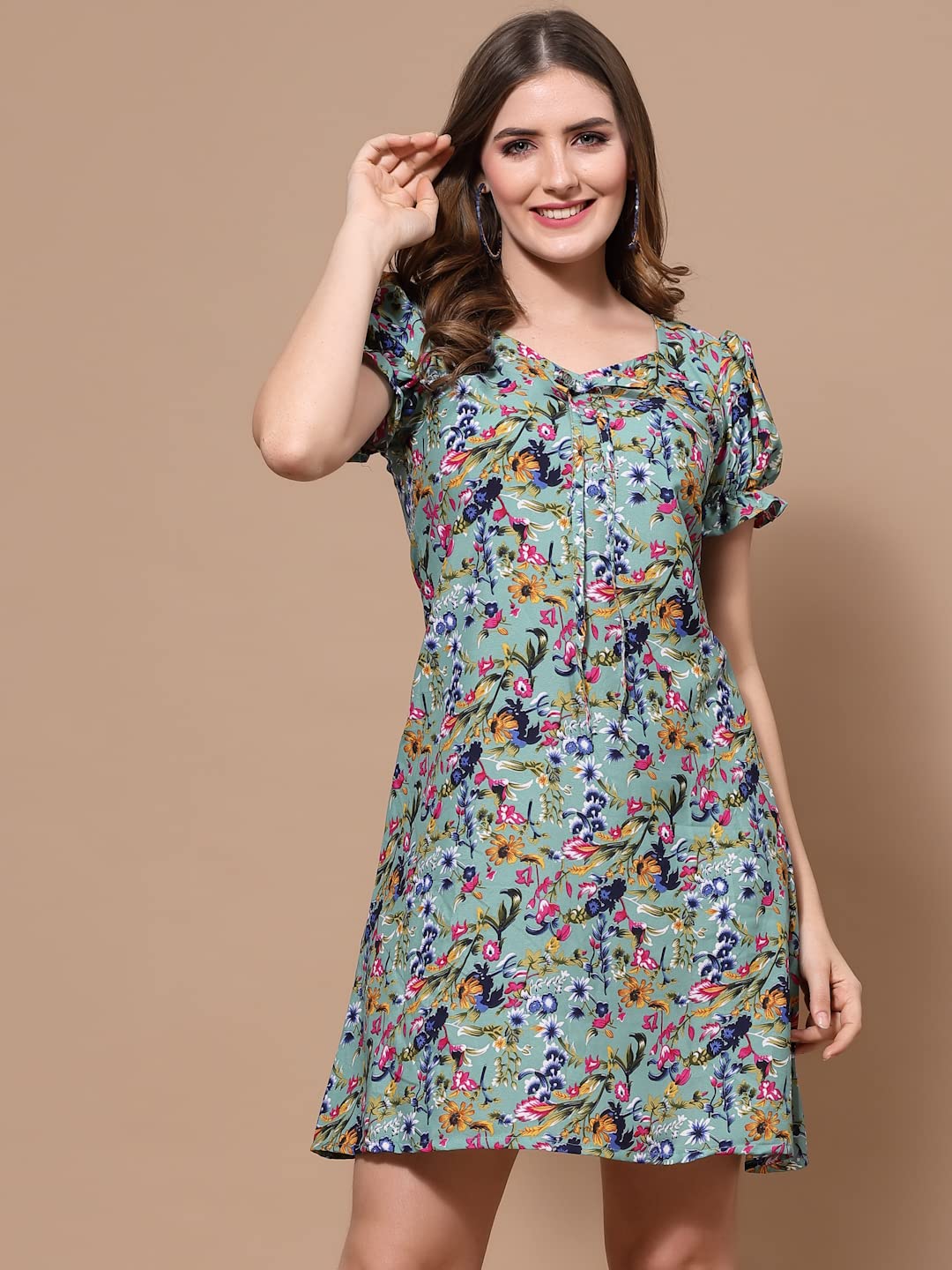 Oomph Dress For Women Stylish| Summer Vacation Style |Floral Print Puff Sleeve Dress | Lightweight Flared Maxi For Casual & Holiday Wear