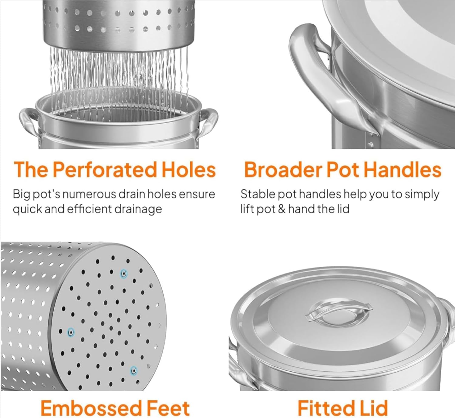 30 Qt. Turkey Deep Fryer Pot with Lid & Basket, Premium Aluminum Seafood Boil Pot with Steaming Tray & Lifting Hook, 30 Quart Outdoor Cooking Pot for Turkey, Crab & Crawfish, Silver