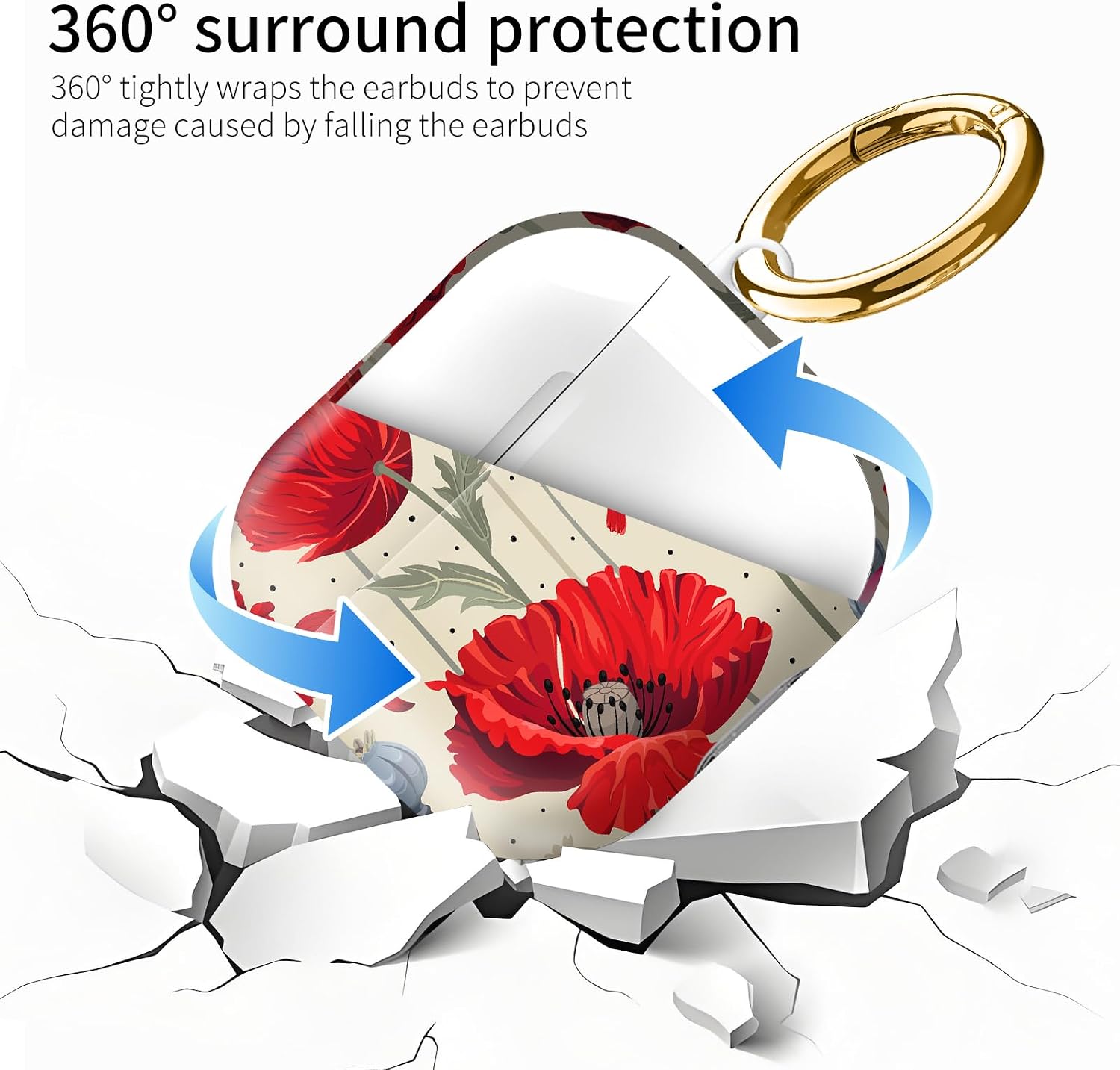 Compatiable with AirPod 4 Protective Case 2024, Soft Protective Case with Keychain for Women,Cute Shockproof Charging Case Cover for AirPod 4(Red Poppy Flowers) image 5