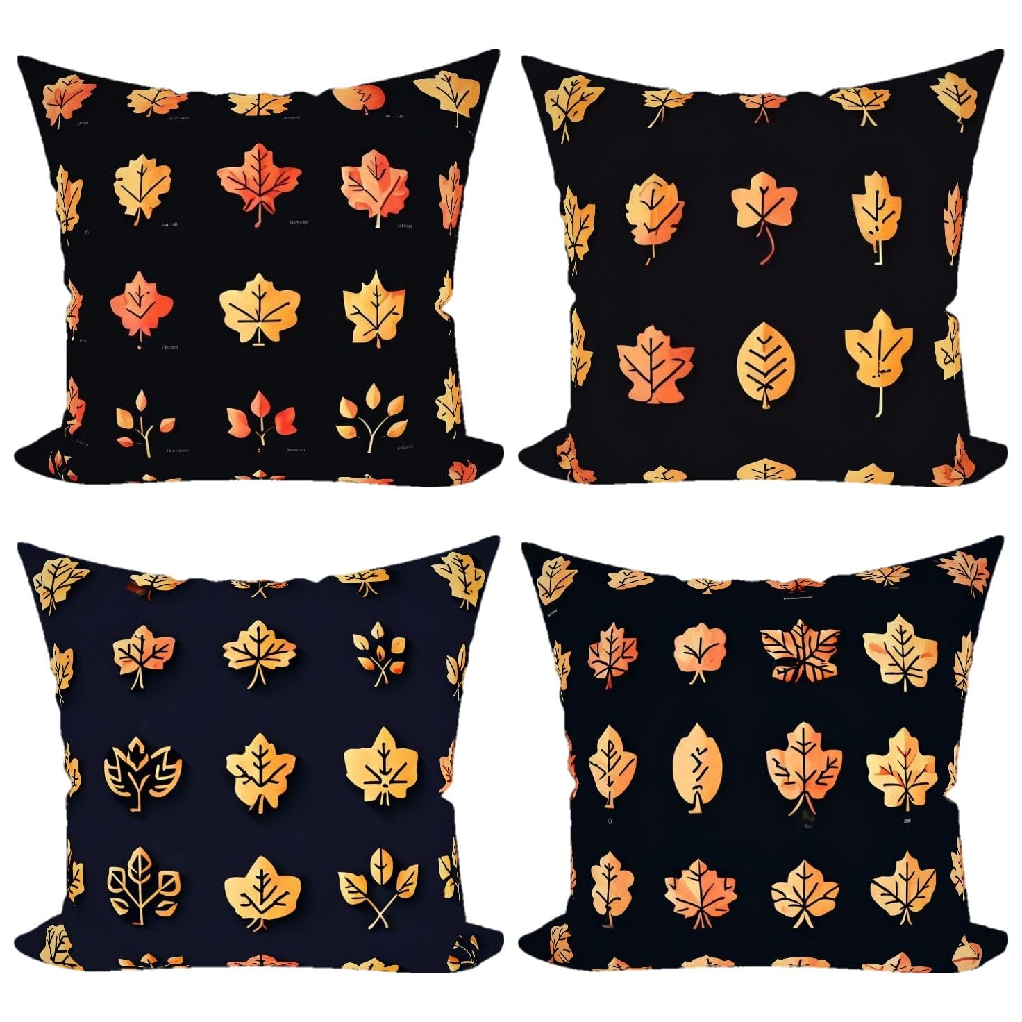 Fall Pillowcases, Sticker Dreamy Decoration Washable Leaves Vector Illustrations Simple Lines Throw Pillow Case Cushion Cover for Bedroom Window Bay Cushion Office Deco, 18x18 4pcs/Pack