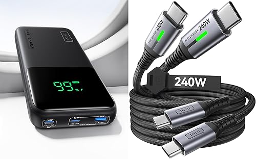 Miniatura 1 de INIU Cargador portátil compacto de alta capacidad para portátil de 140 W 25000 mAh y carga rápida de 240 W 6.6 pies, paquete de 2 combo de cable de