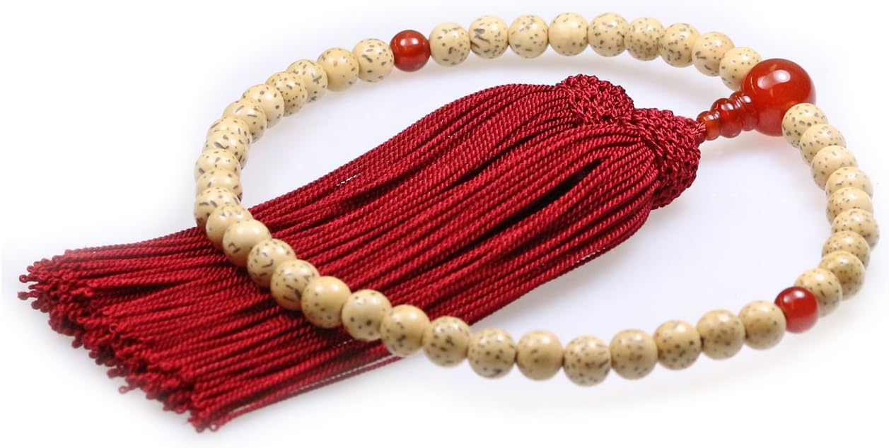 Nakago Kyoto Prayer Beads, Founded in 1889, Green Wood, Shaku 2 Balls, Co-Tailored, Pure Silk Head Tufted, Prayer Bead Bag Included, For Women