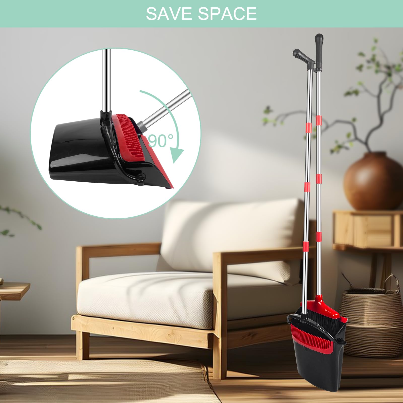 Set di scope e paletta, con pettine, spazzatrice verticale e paletta combo, set classico, paletta pieghevole, per tenda, casa, ufficio, lobby, terrazza