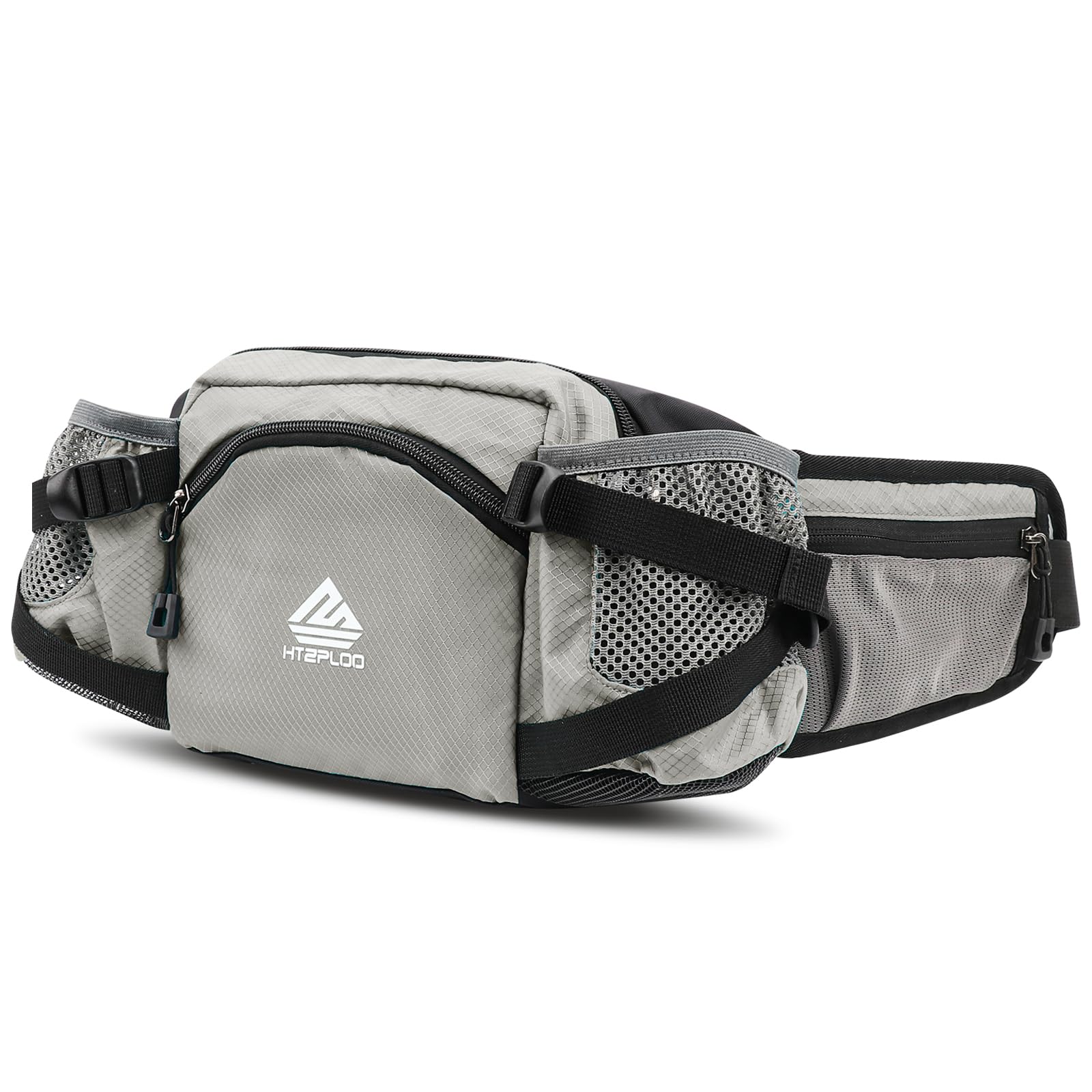 HTZPLOO Fanny Pack Waist Bag with Water Bottle Holder for Men Women Running Hiking Travel Dog Walking Workout Cycling Outdoor (Grey)