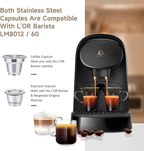 Miniatura 2 de HAILASRE 2 cápsulas de café reutilizables de acero inoxidable compatibles con L'OR Barista LM8012  60, cápsulas de café recargables de metal L'or