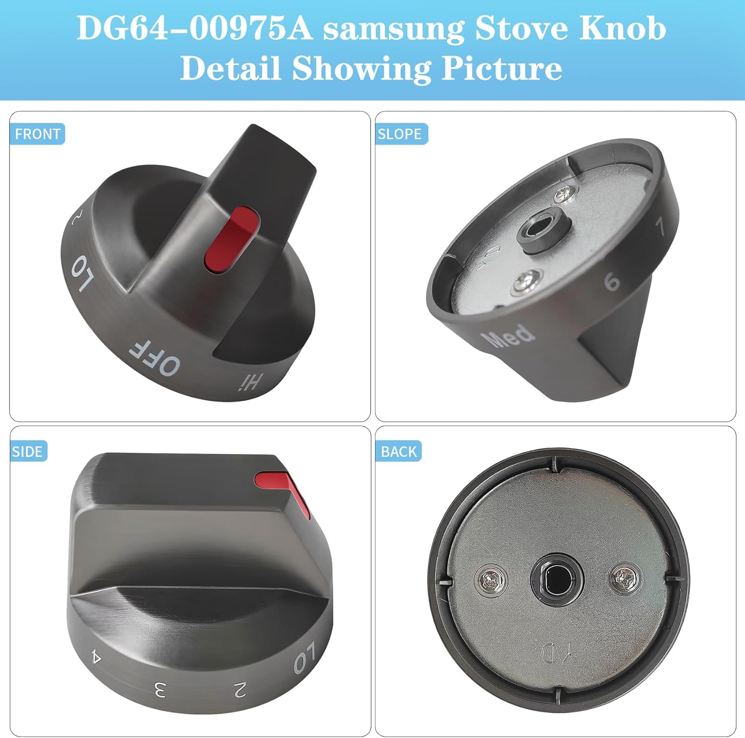 DG64-00975A Stove Knobs Fit for Samsung NE/NX9000T，Replace DG64-00975A 001 DG64-00975A 002 Fit for Samsung Electric Knobs，5 Pcs Black