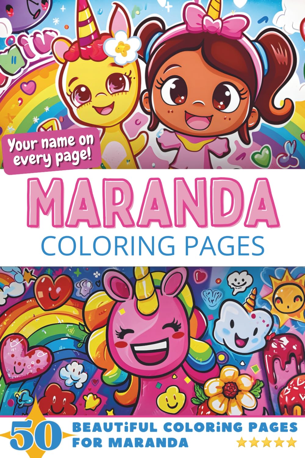 Maranda Coloring Pages: Wow-Effect! Your name on every page - Maranda coloring book - 6x9" - 50x Maranda coloring page - Fantastic Gift