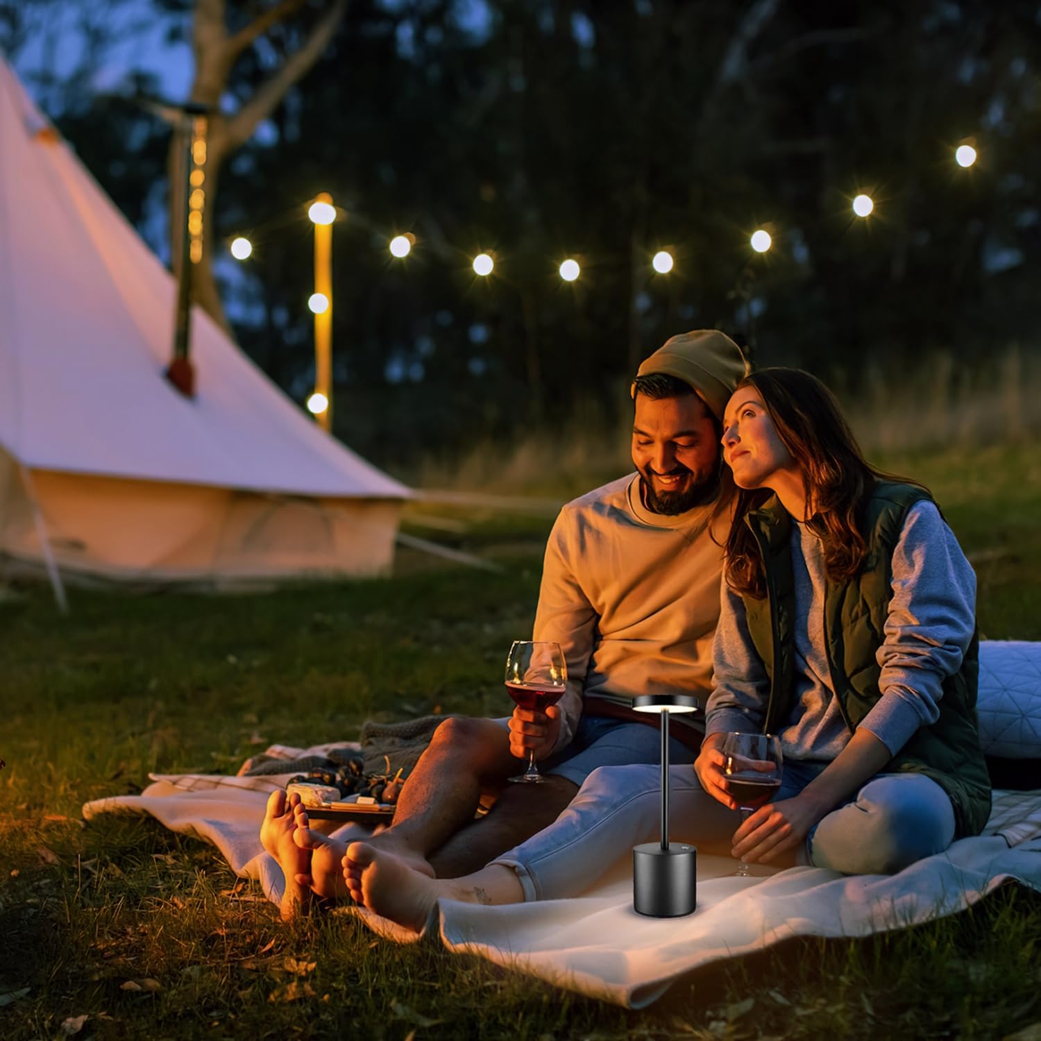 Verbesserte Kabellose Tischlampe, 5000mAh Akku, IP54 Wasserdicht, Aluminiumlegierung, 3 Farbmodi, Stufenloses Dimmen, bis zu 40 Stunden, für Paarabendessen/Restaurant/Schlafzimmer, Schwarzes 2 Set