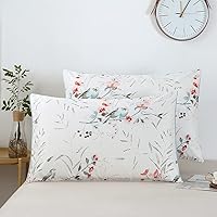 Vista 29 de WINLIFE Juego de 2 fundas de almohada 100% algodón con estampado floral de jardín (estándar 20 x 26 pulgadas, lila)