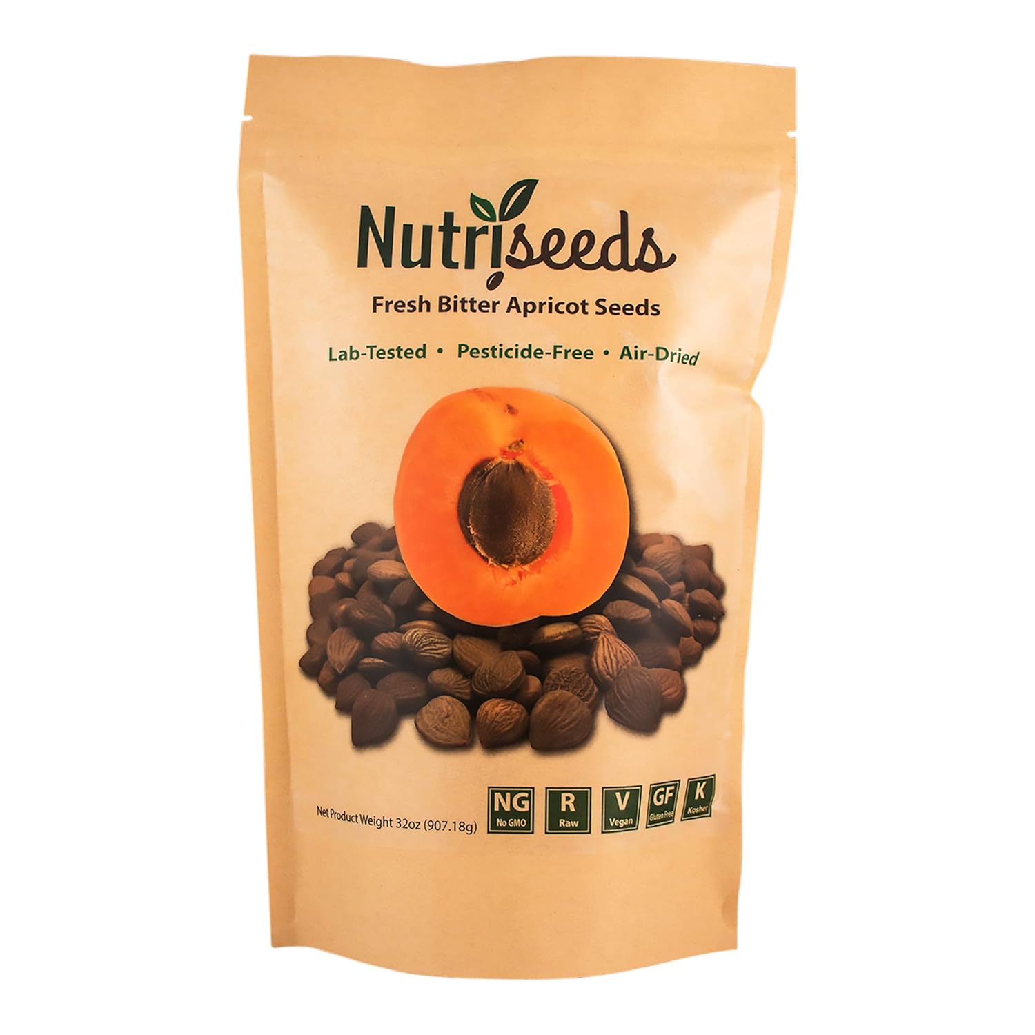 Nutriseeds Bitter Apricot Seeds | California Grown | Certified Pesticide and Herbicide Free | 2LB (32oz) roughly 1,500 Kernels | Best Source of Natural B Vitamins