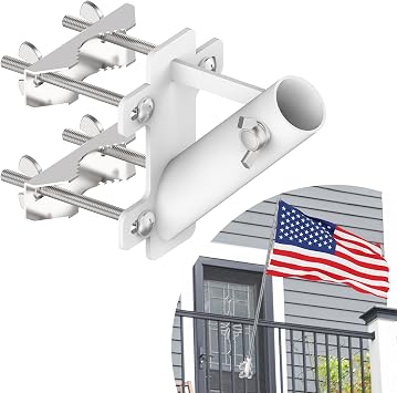 Flagpole Holder for Balcony railings, Suitable for Horizontal/Vertical Cylindrical or Square railings, Sturdy and Rust-Resistant, fits 1-inch flagpoles