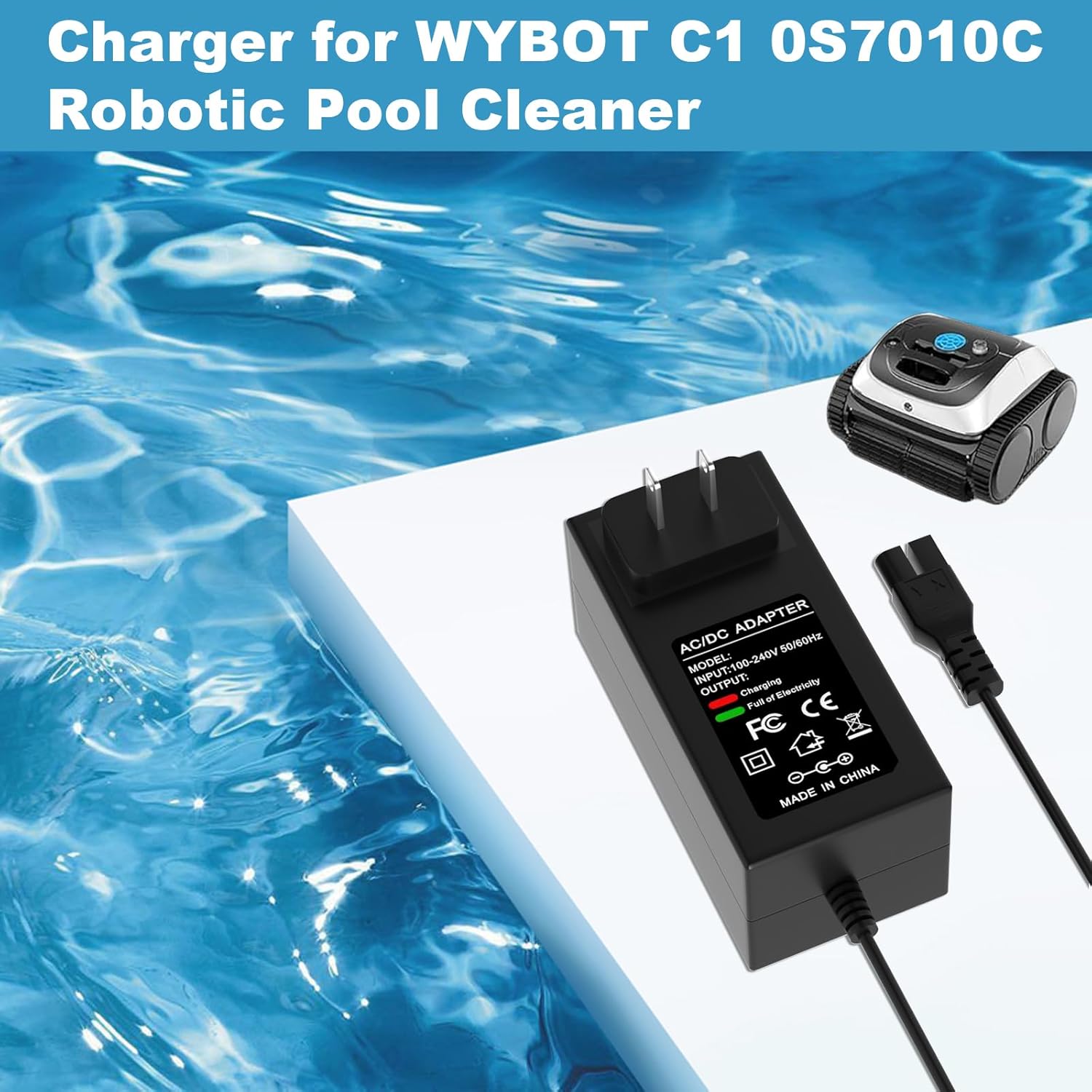 25.2V Charger for WYBOT Robotic Pool Vacuum Cleaner Compatible with Wybot C1 OS7010C Cordless Pool Vacuum Cleaner Power Adapter Cord