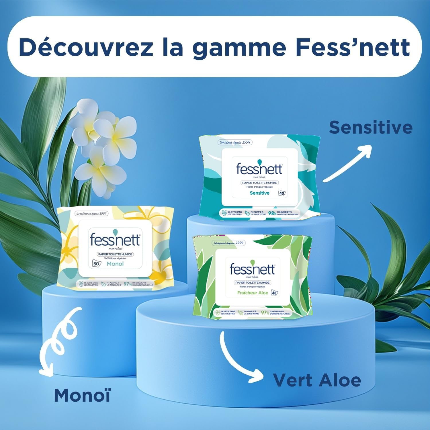 Fess'Nett - Papier Toilette Humide - Jetable WC - 16x100 Feuilles