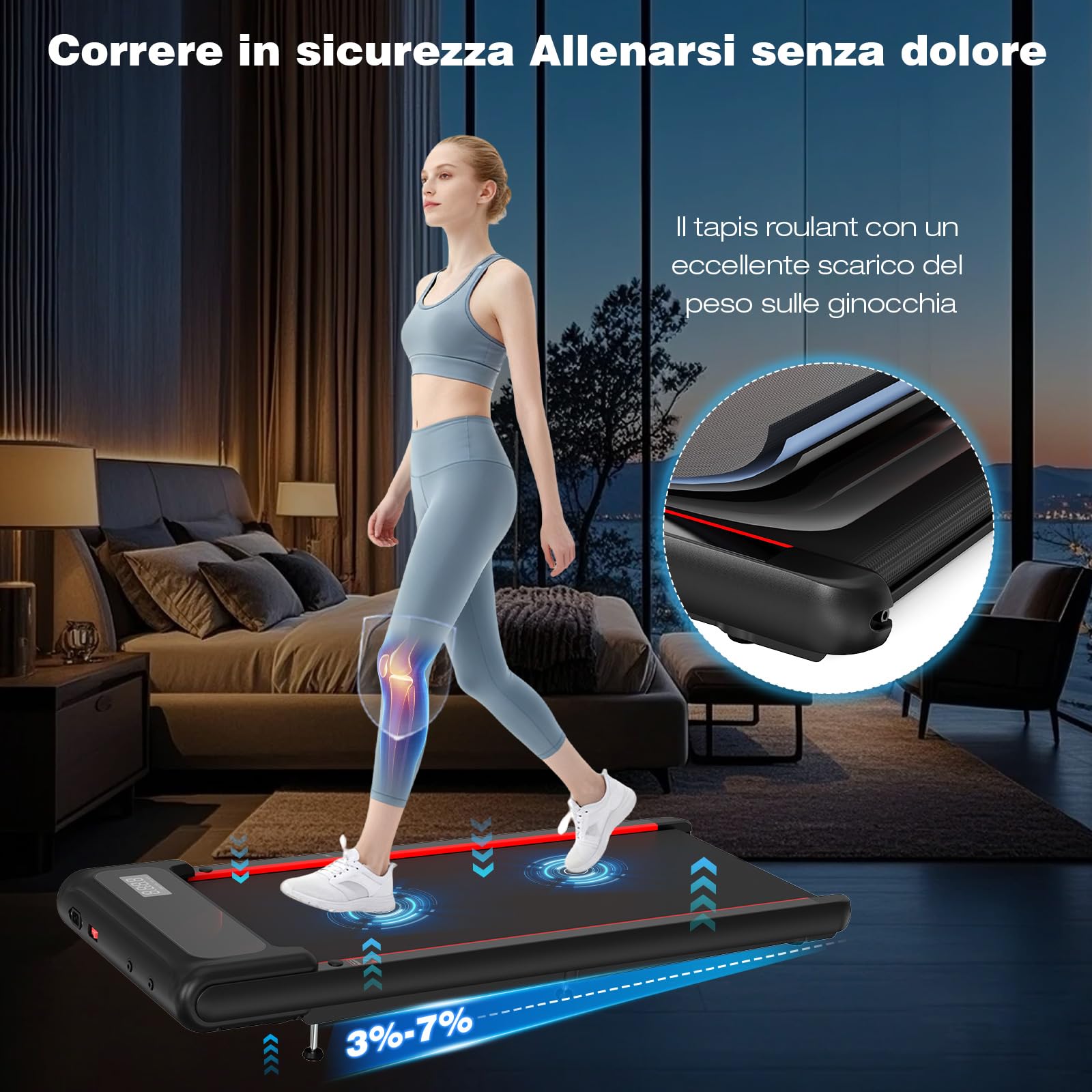 Tapis Roulant, Tapis Roulant Compatto con Manubrio Rimovibile, Walking Pad 3 Livelli Inclinazione, Supporto Tablet, Motore Silenzioso, Telecomando & Display, per Casa e Ufficio