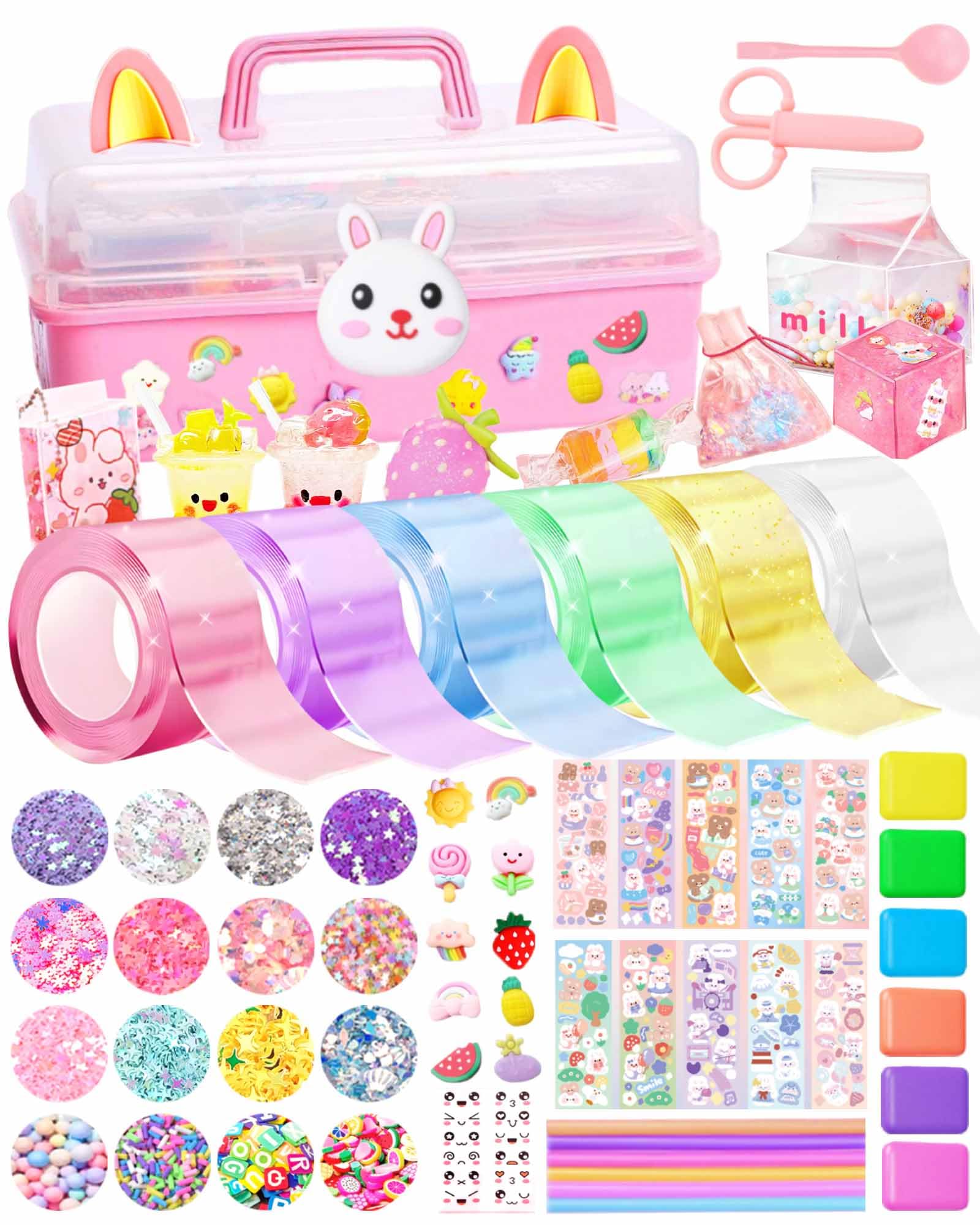 ZiZa Cute Bunny Nano Tape Bubble Kit for Kids, Nano Tape Squishy Maker Making Kit, Birthday Arts and Crafts Gifts Toys for Girls, Step by Step Video