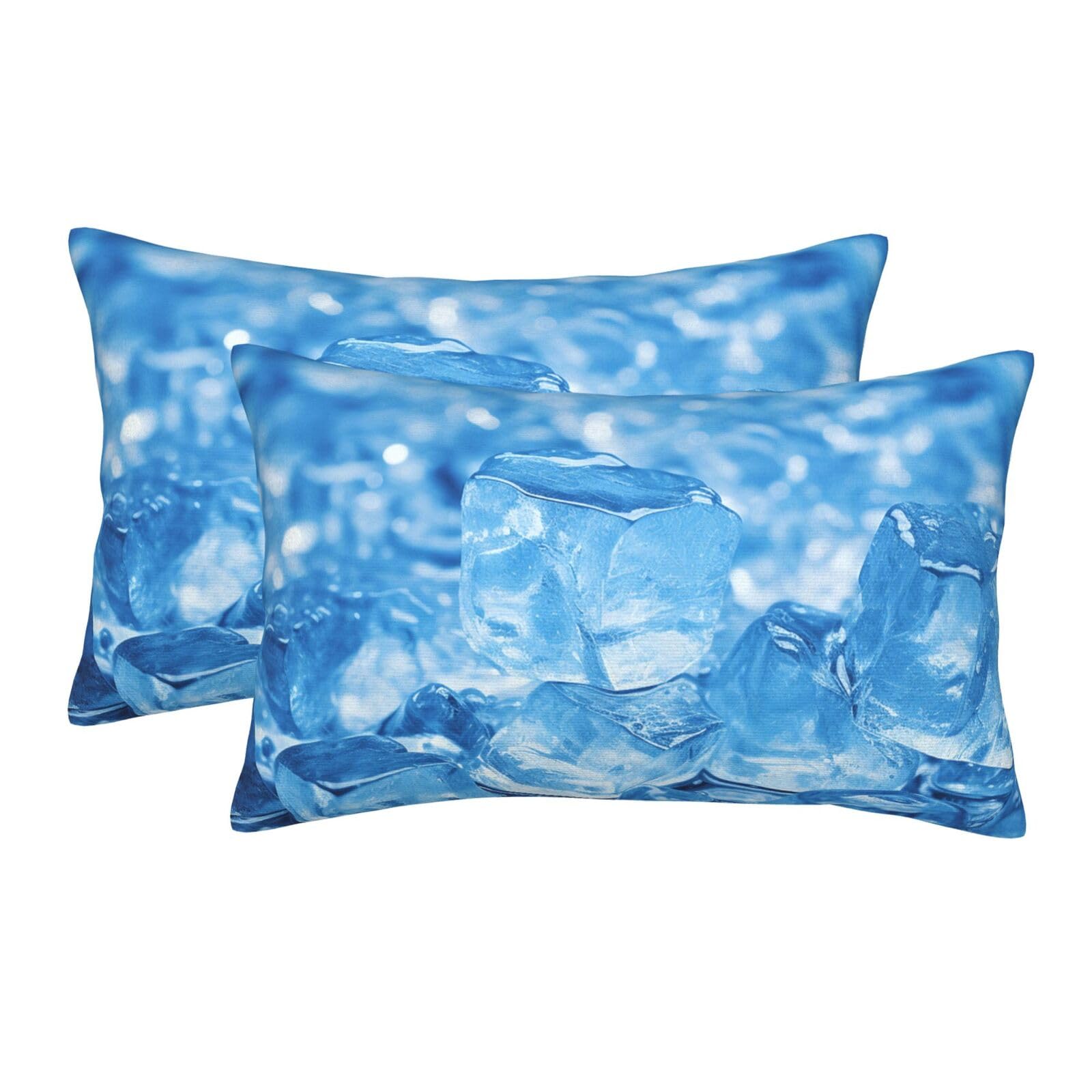 2 Pack Standard Size Pillow Cases for Hair and Skin Soft Breathable Pillow Case Covers with Hidden Zipper Blue ice Cube Background Pillowcase 14"x20" Pillow Cover for Sleeping Gift