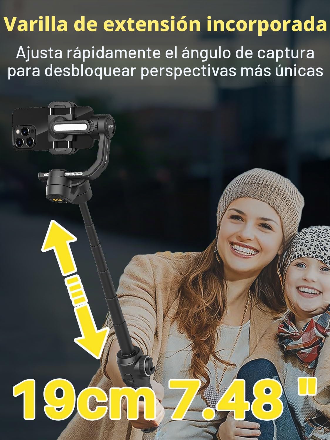 Estabilizador de cardán para teléfono inteligente, extensión incorporada de 18cm&luz de relleno, estabilizador de seguimiento de rostros&objetos, cardán de 3 ejes para iPhone &Android-AOCHUAN Smart S2
